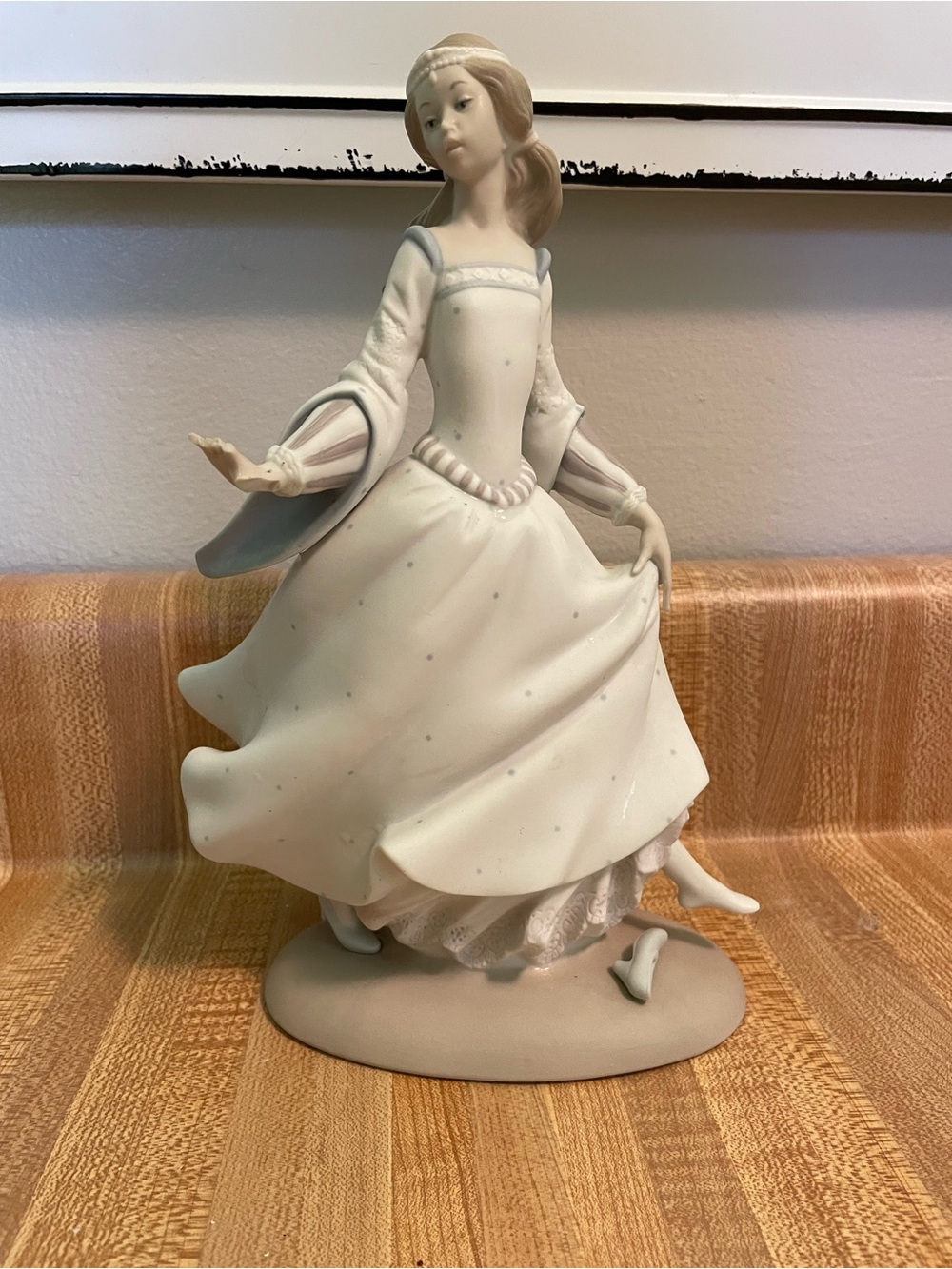 Lladro Porcelain Ballerina Figurine in White and Soft Blue